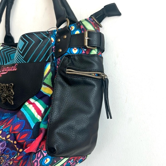 Desigual Boho Multicolor Butterfly Flower Bag With Vegan Black Leather T… - Picture 3 of 13